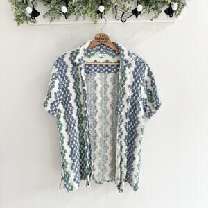 Men’s Zara Blue Green Crochet Button Down Shirt Large GG4400
